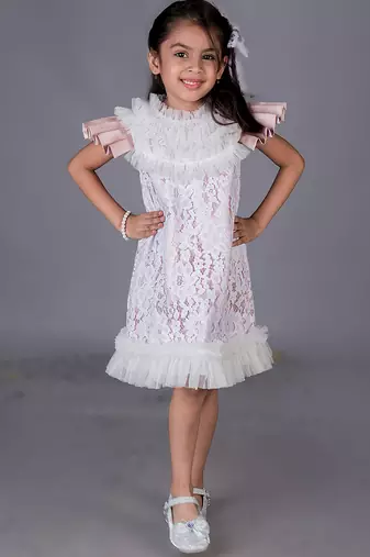 White embroidered satin dress