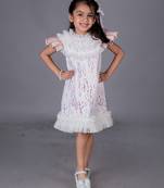 White embroidered satin dress