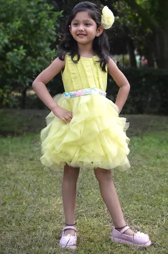 Yellow plain net dress