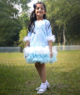 Blue embroidered satin dress 1
