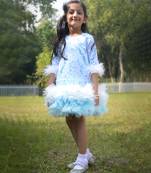 Blue embroidered satin dress