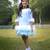 Blue embroidered satin dress