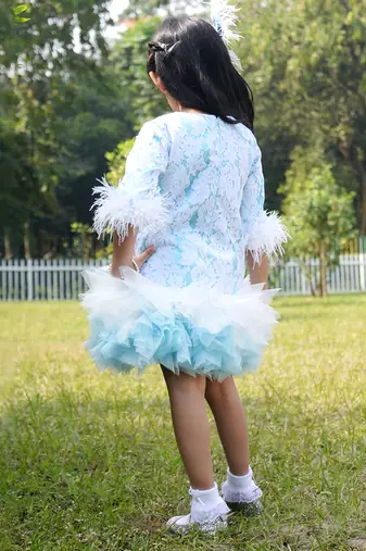 Blue embroidered satin dress