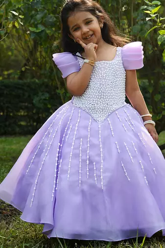 Purple embroidered organza Gown
