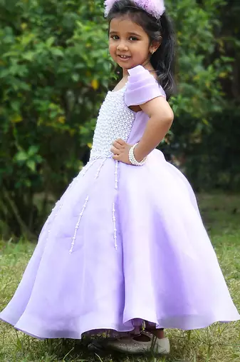Purple embroidered organza Gown