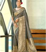 Sangam prints gray assam silk woven work traditional saree