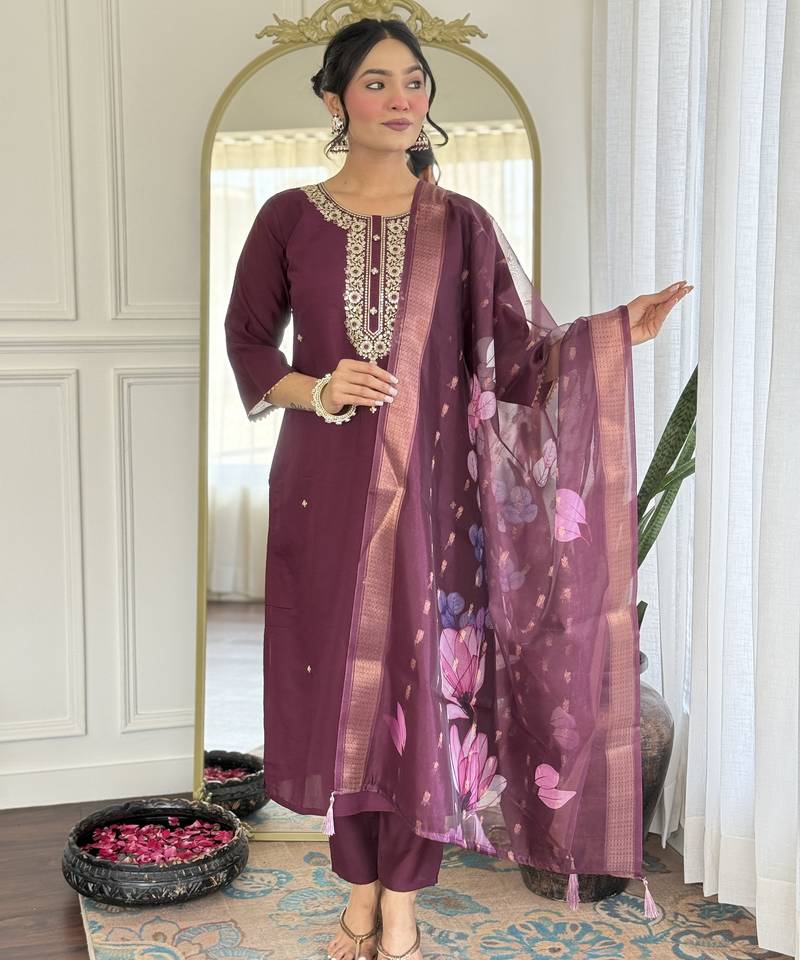 viscose rayon embroidered kurta set with matching viscose rayon dupatta