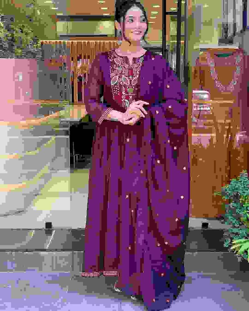 pv-silk chanderi embroidered kurta set with stitched top, bottom & dupatta