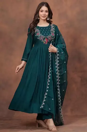 rayon embroidered kurta set with matching rayon dupatta     stylish & elegant ethnic wear