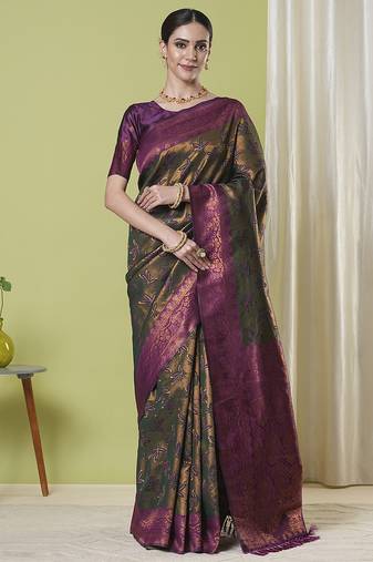 Green blend silk fancy saree with blouse
