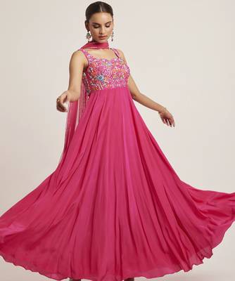 Pink embroidered crepe anarkali 1