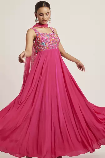 Pink embroidered crepe anarkali