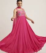 Pink embroidered crepe anarkali