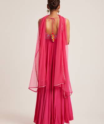 Pink embroidered crepe anarkali 2