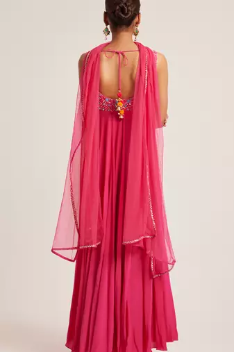 Pink embroidered crepe anarkali