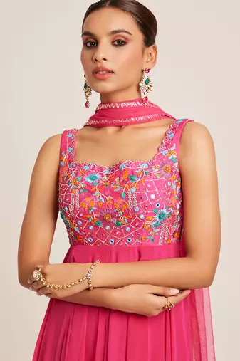 Pink embroidered crepe anarkali