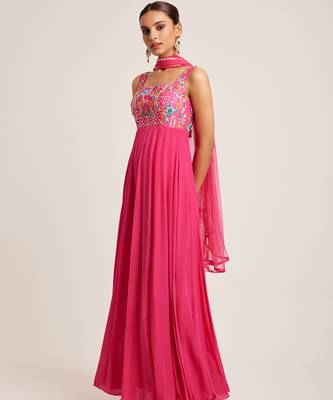 Pink embroidered crepe anarkali 4