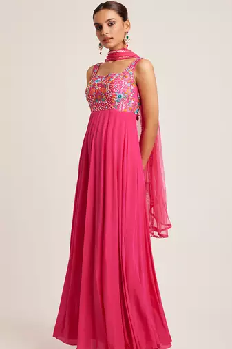 Pink embroidered crepe anarkali
