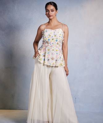 White embroidered organza co ord set 1