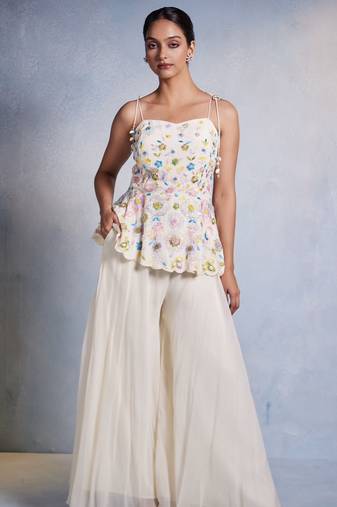 White embroidered organza co ord set