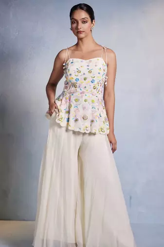 White embroidered organza co ord set