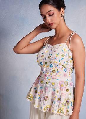White embroidered organza co ord set 2