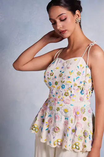 White embroidered organza co ord set