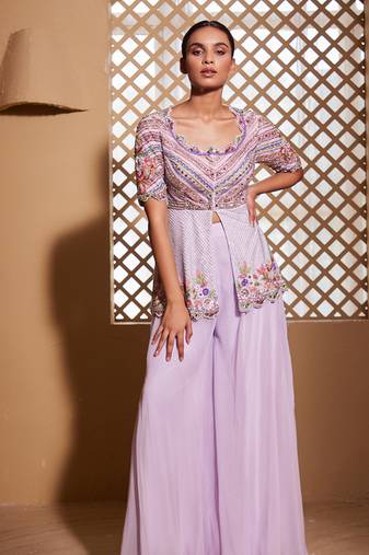 Purple embroidered organza co ord set