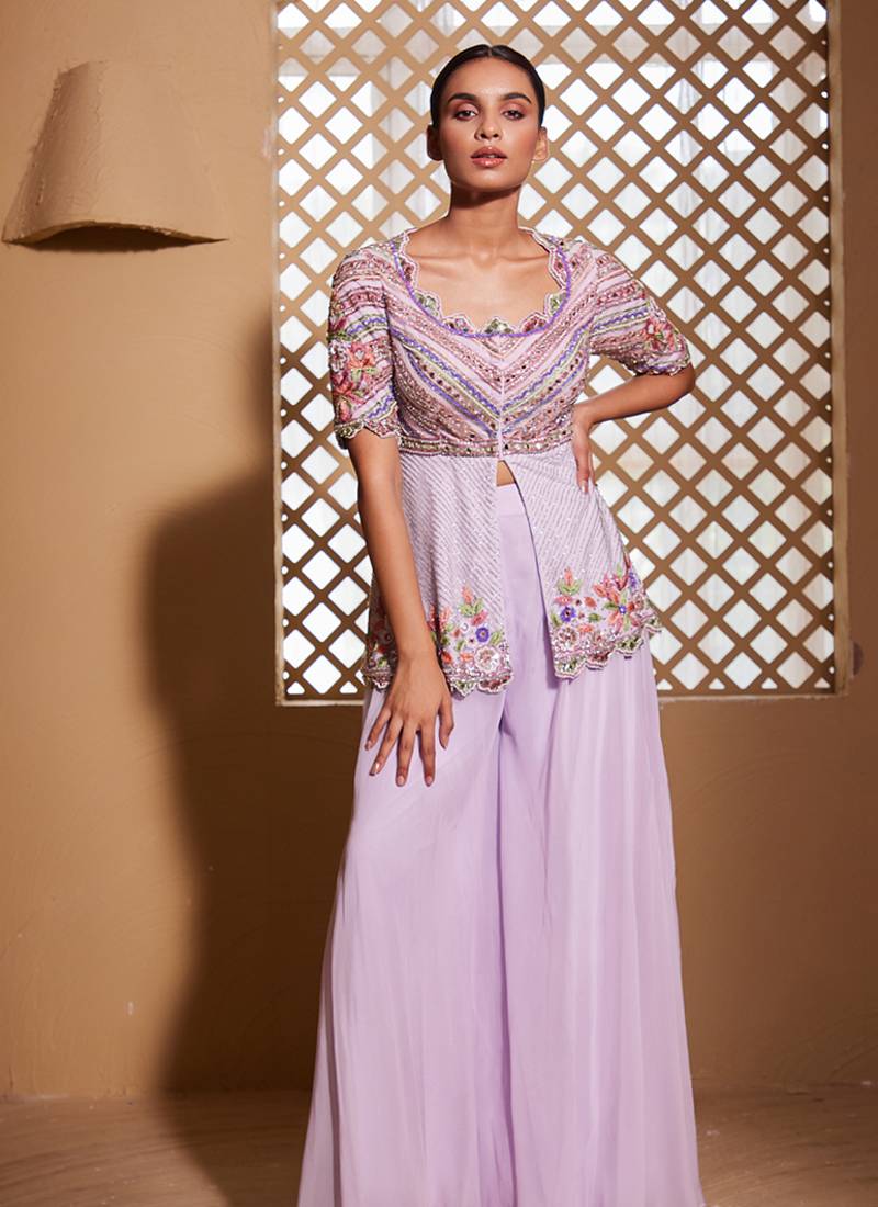 Purple embroidered organza co ord set