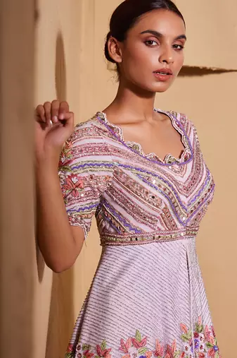 Purple embroidered organza co ord set