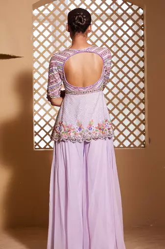 Purple embroidered organza co ord set