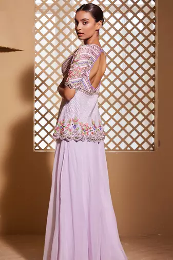 Purple embroidered organza co ord set