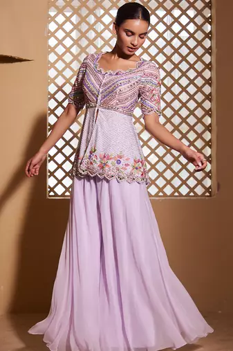 Purple embroidered organza co ord set