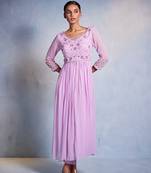 Purple embroidered georgette kurta set