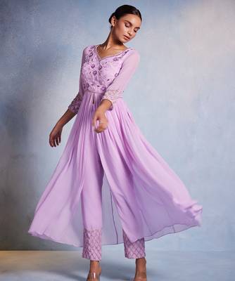 Purple embroidered georgette kurta set 2