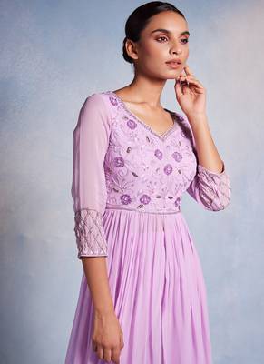 Purple embroidered georgette kurta set 3