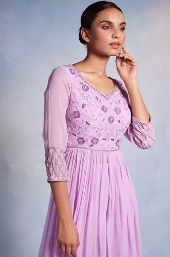 Purple embroidered georgette kurta set