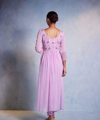 Purple embroidered georgette kurta set 4