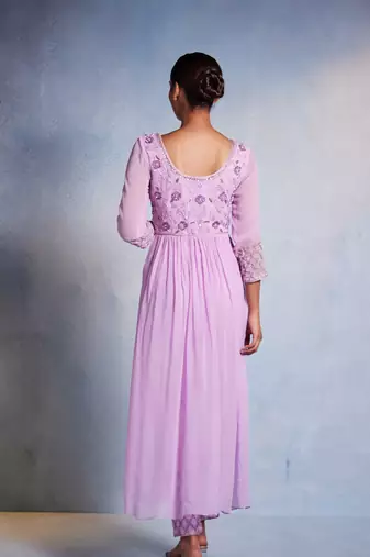 Purple embroidered georgette kurta set