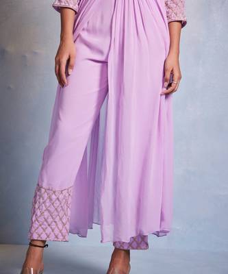 Purple embroidered georgette kurta set 5