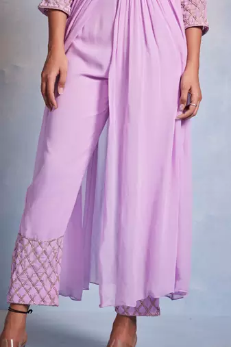 Purple embroidered georgette kurta set