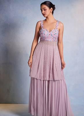 Purple embroidered georgette sharara 1