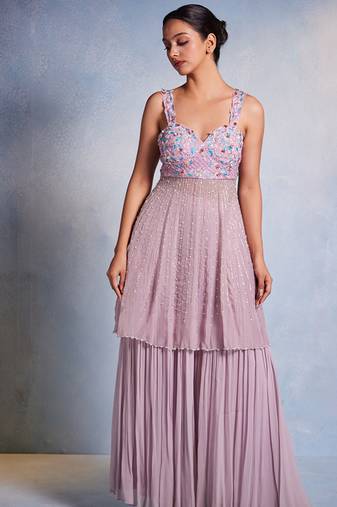 Purple embroidered georgette sharara