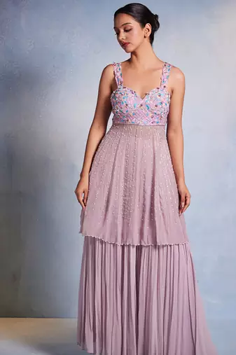 Purple embroidered georgette sharara