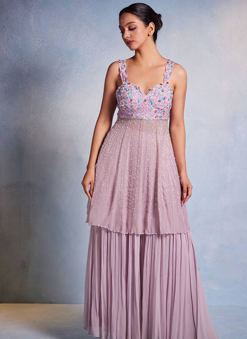 Purple embroidered georgette sharara