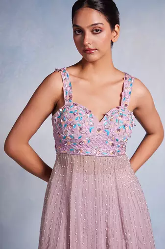 Purple embroidered georgette sharara