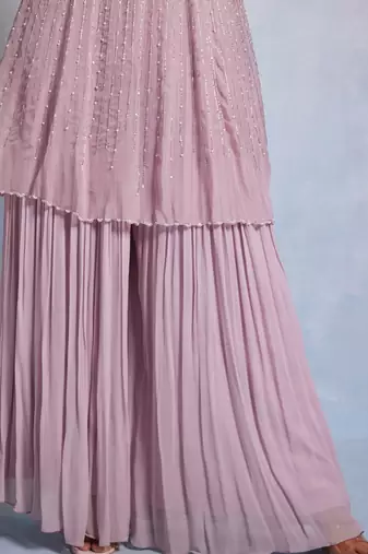 Purple embroidered georgette sharara
