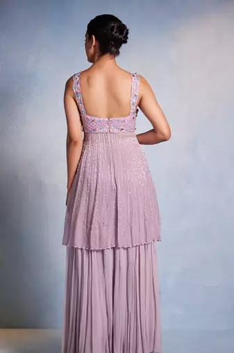 Purple embroidered georgette sharara
