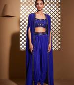 Blue embroidered crepe cape set