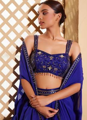 Blue embroidered crepe cape set 3